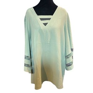 Elegant Flowy lightweight Mint Green Women's Top with Statement Sleeves size XL